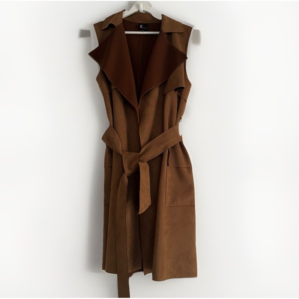 Love Token Long Trench Vest Waistcoat Sleeveless Duster Size XS Microsuede - Picture 2 of 16